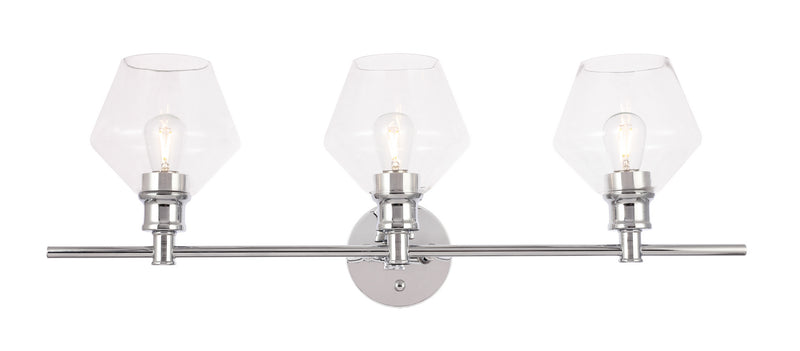 Gene Three Light Wall Sconce in Chrome And Clear Glass Finish