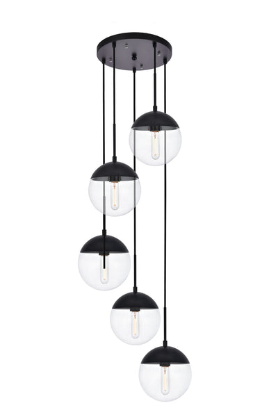 Eclipse Five Light Pendant in Black And Clear Finish