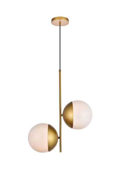 Eclipse Two Light Pendant in Brass And Frosted White Finish