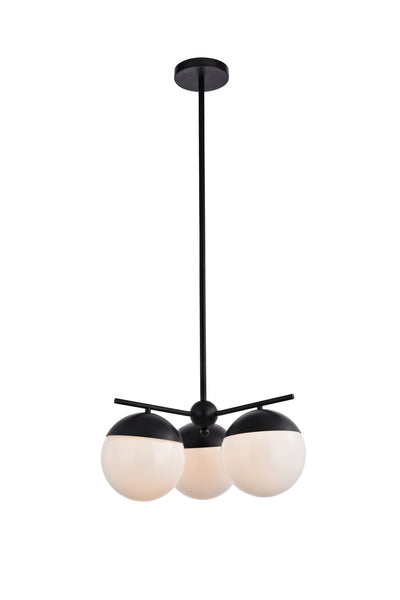 Eclipse Three Light Pendant in Black And Frosted White Finish