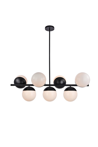 Eclipse Seven Light Pendant in Black And Frosted White Finish