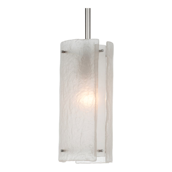 Textured Glass One Light Pendant in Beige Silver Finish