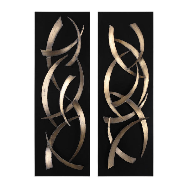 Brushstrokes Wall Art, S/2 in Brushed Gold Finish