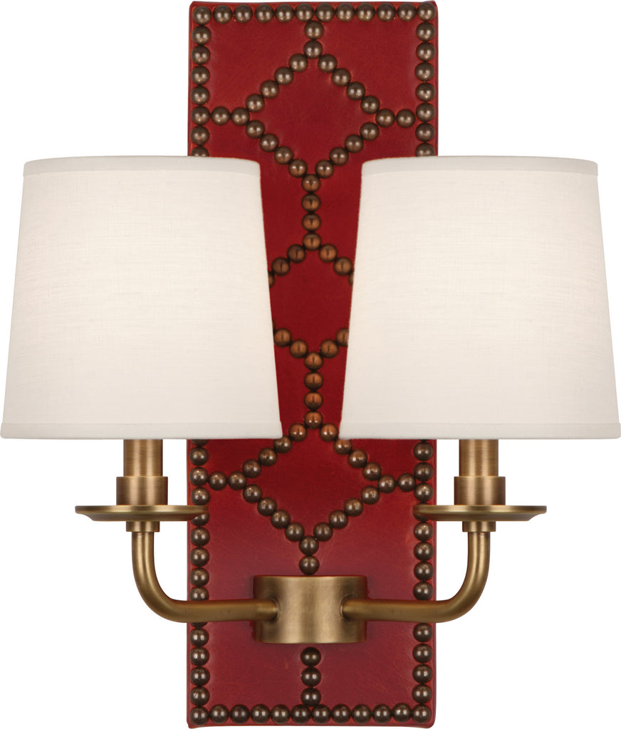 Robert Abbey - 1031 - Two Light Wall Sconce - Williamsburg Lightfoot - Dragons Blood Leather w/Nailhead and Aged Brass
