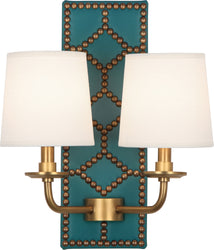 Robert Abbey - 1033 - Two Light Wall Sconce - Williamsburg Lightfoot - Mayo Teal Leather w/Nailhead and Aged Brass