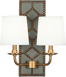 Robert Abbey - 1034 - Two Light Wall Sconce - Williamsburg Lightfoot - Carter Gray Leather w/Nailhead and Aged Brass