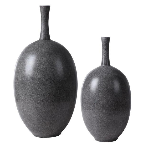 Riordan Vases, S/2 in Marbled Black/White/Matte White Finish