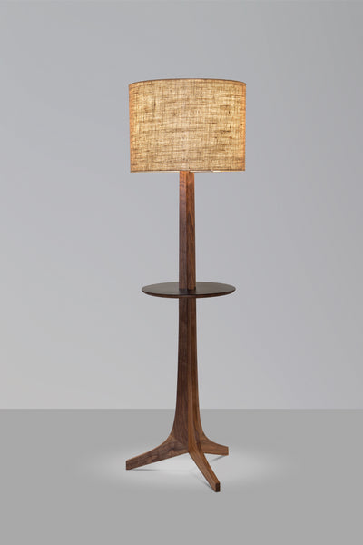 Nauta Floor Lamp Walnut with Burlap Shade and Black Shelf