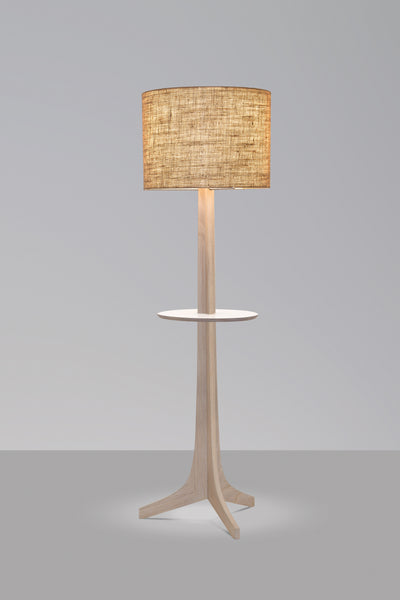 Nauta Floor Lamp White Washed Oak with Burlap Shade and White Shelf