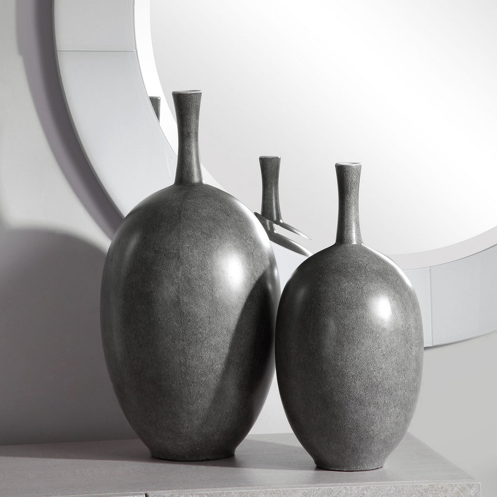 Uttermost - 17711 - Vases, S/2 - Riordan - Marbled Black/White/Matte White